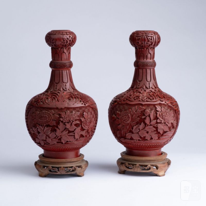    創匯期剔漆蒜頭瓶兩點 - 图1